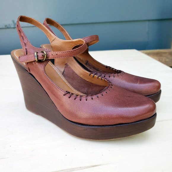 Nicole Shoes - Nicole Brown Leather Wedge Shoes "Jameson" - 9.5M